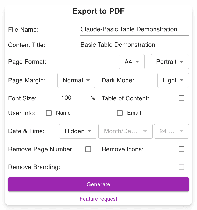 AI Chat Exporter feature: customizable download file settings